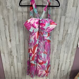 Shoshanna Silk Floral Halter Cocktail Dress 10 Pink Abstract Print